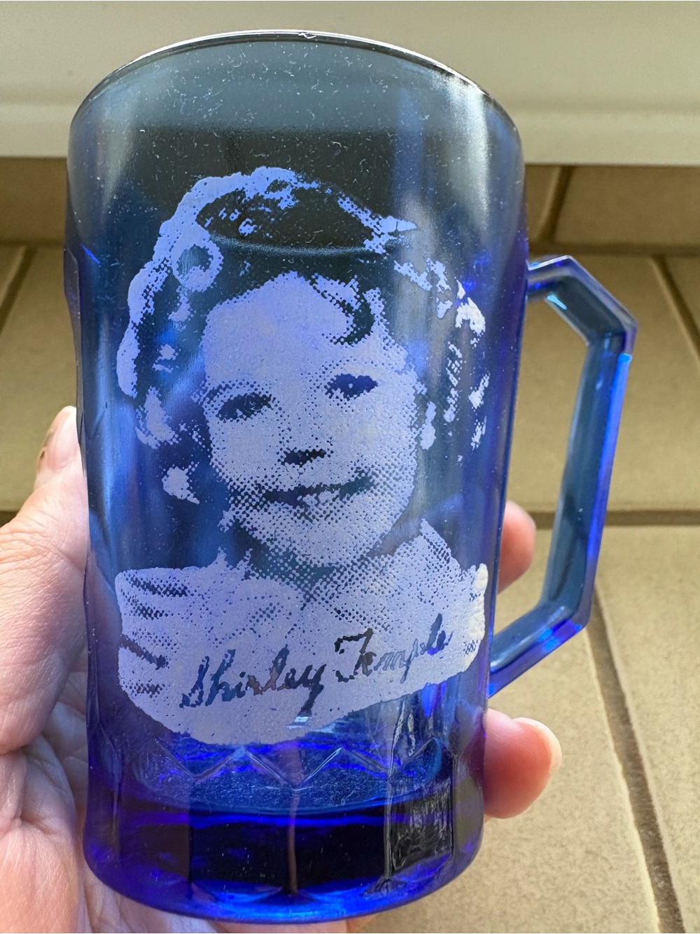 Vintage Shirley Temple Cobalt Blue Glass Mug 1930s